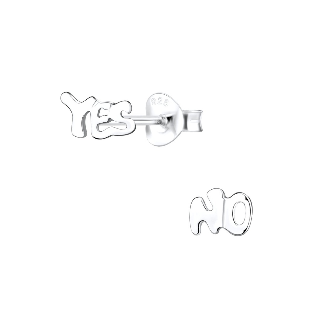 Silver Yes No Stud Earrings