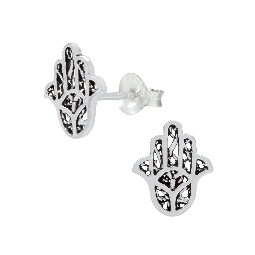 Puces d'oreilles main de Fatma en argent