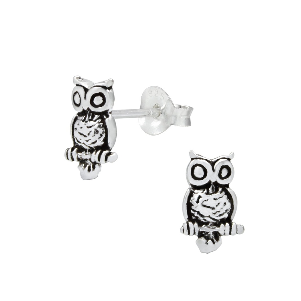 [10000065] Silver Owl Stud Earrings