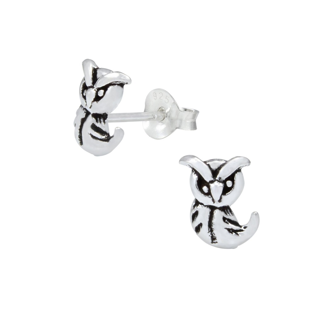 [10000027] Silver Owl Stud Earrings