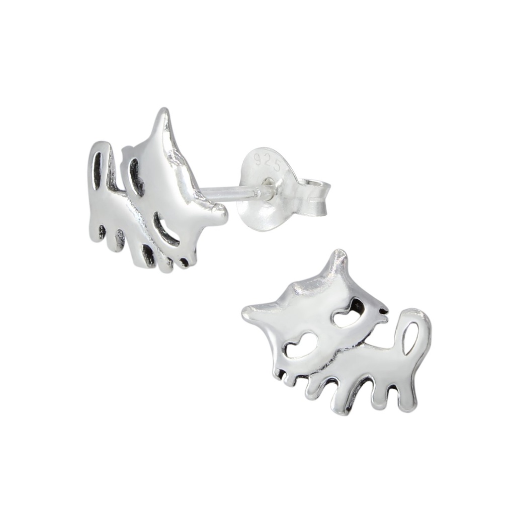 Silver Cat Stud Earrings