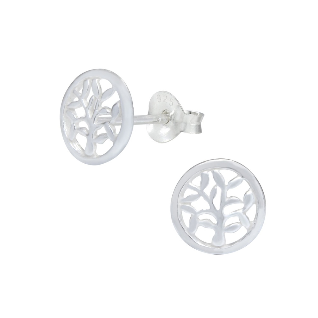 Puces d'oreilles arbre de vie en argent