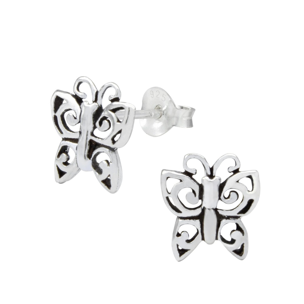 Puces d'oreilles papillon en argent