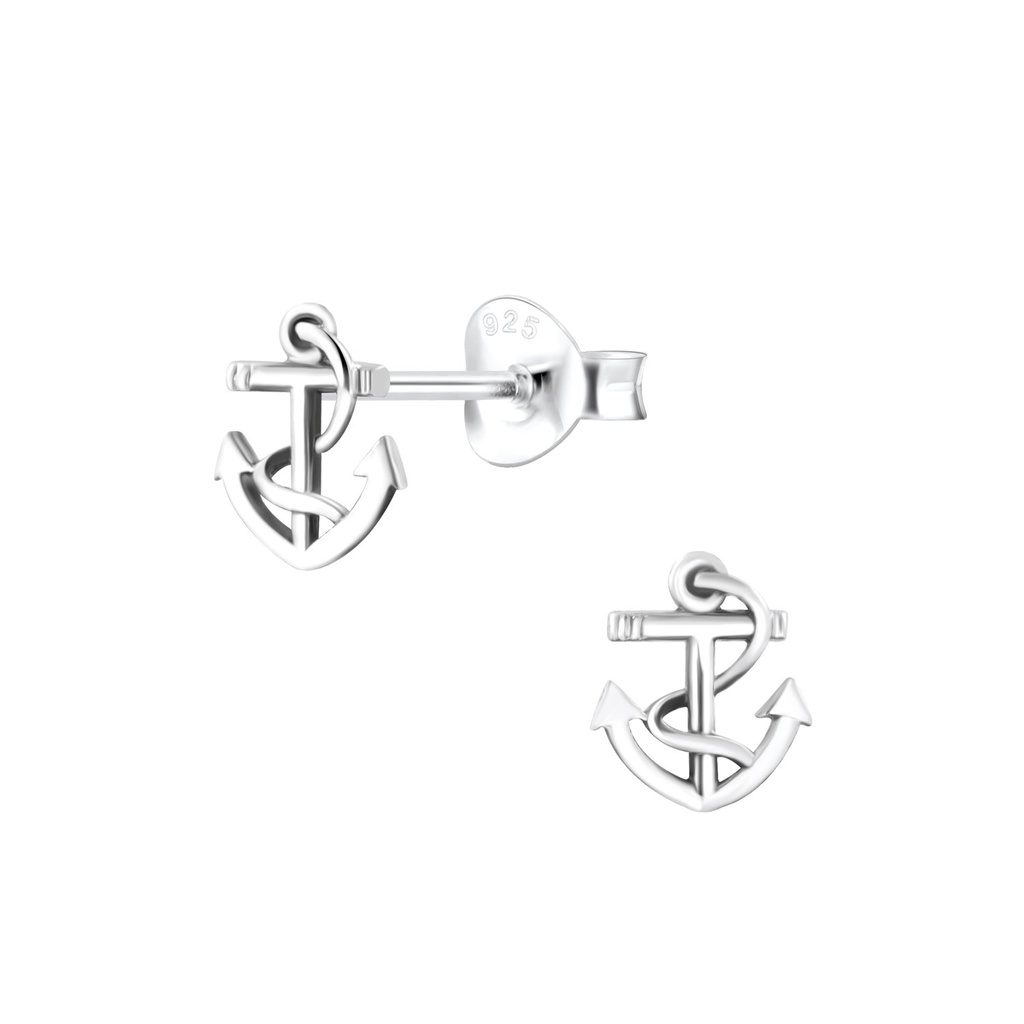 Puces d'oreilles ancre en argent