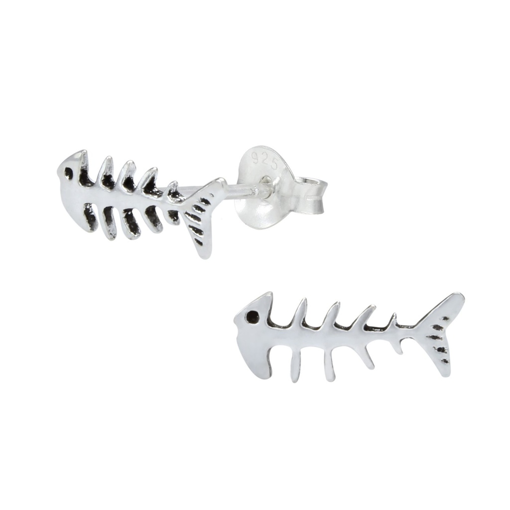 Silver Fish Bone Stud Earrings