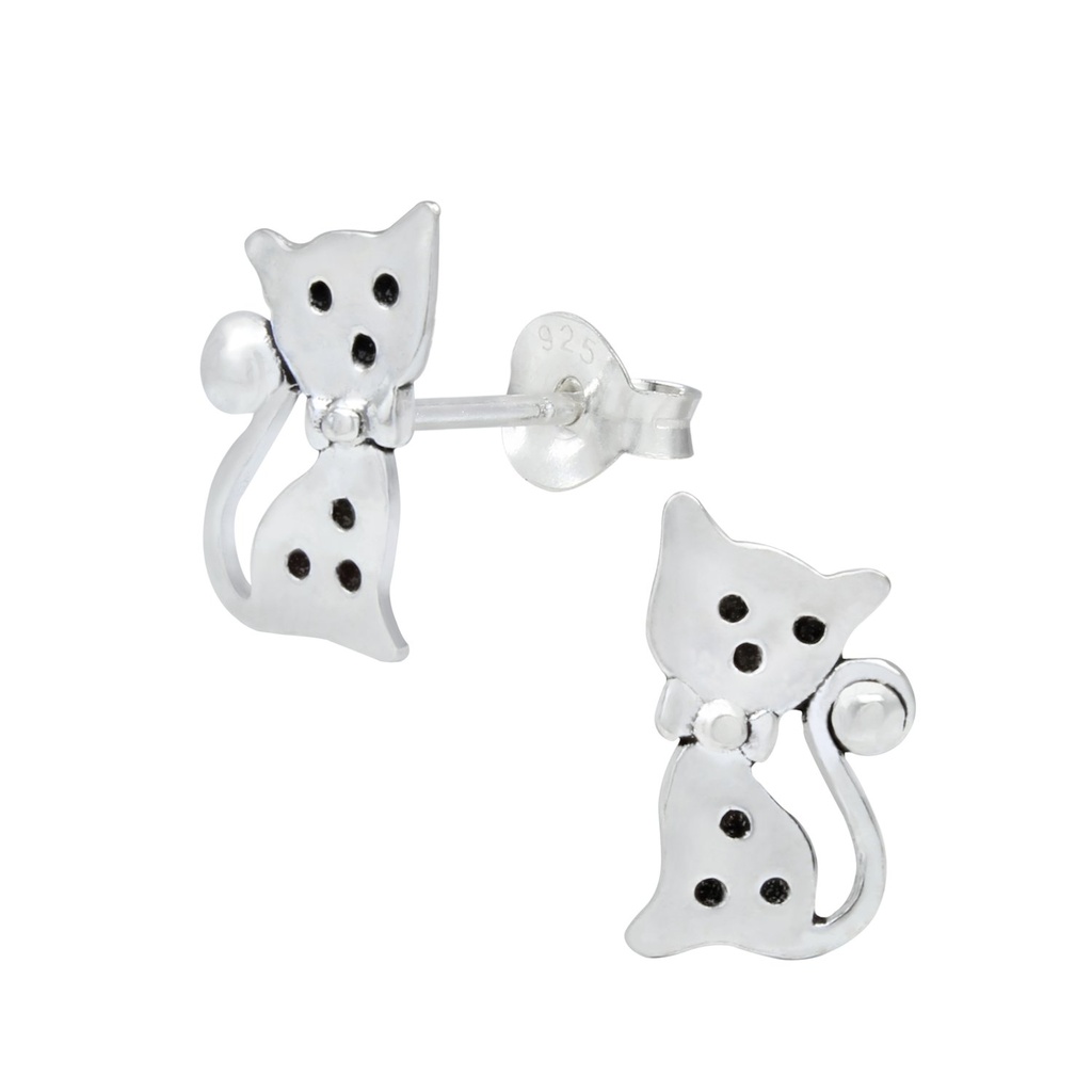 Silver Cat Stud Earrings