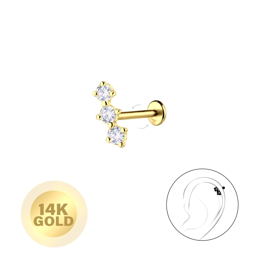 [10037809] 14K Solid Gold - Geometric Labret with 3mm Disc