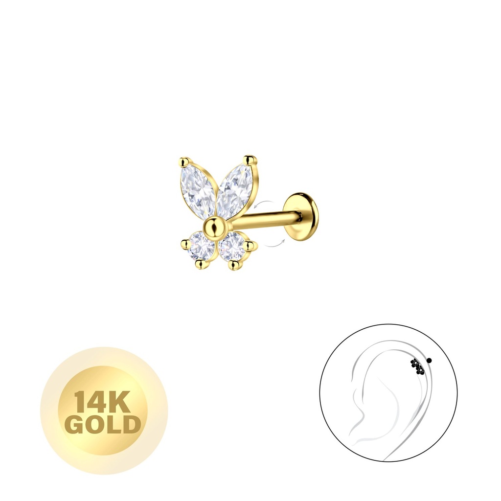 [10037804] 14K Solid Gold - Butterfly Labret with 3mm Disc