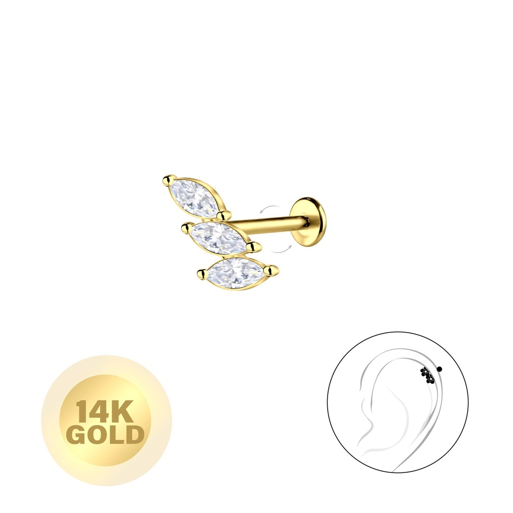 [10037800] 14K Solid Gold - Leaf Labret with 3mm Disc