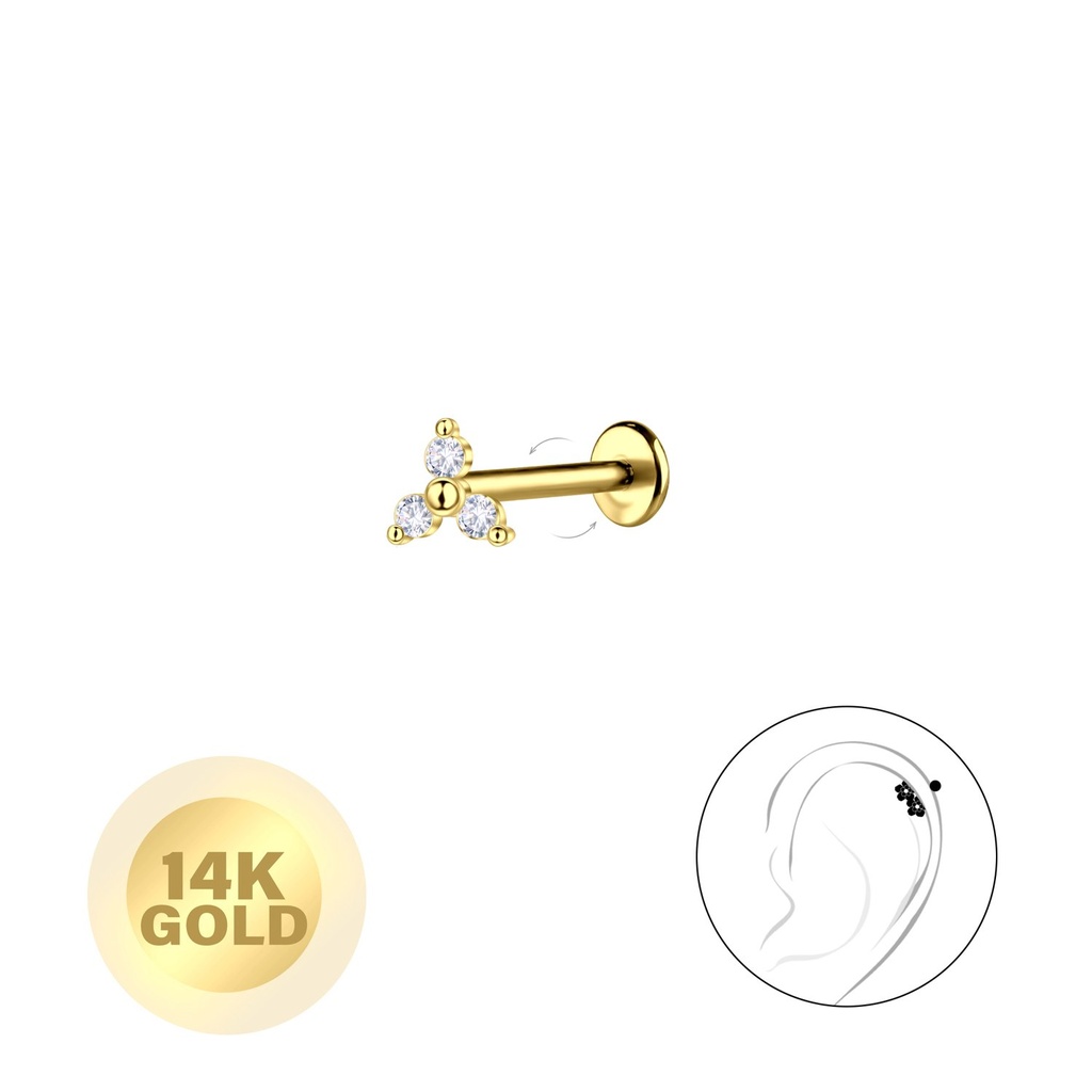 [10037798] 14K Solid Gold - Flower Labret with 3mm Disc