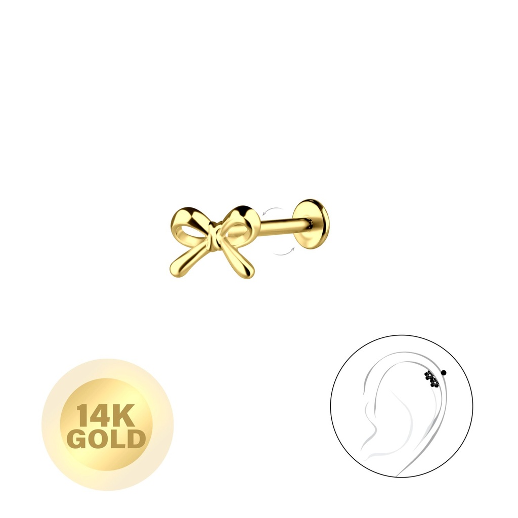 [10037786] 14K Solid Gold - Bow Labret with 3mm Disc