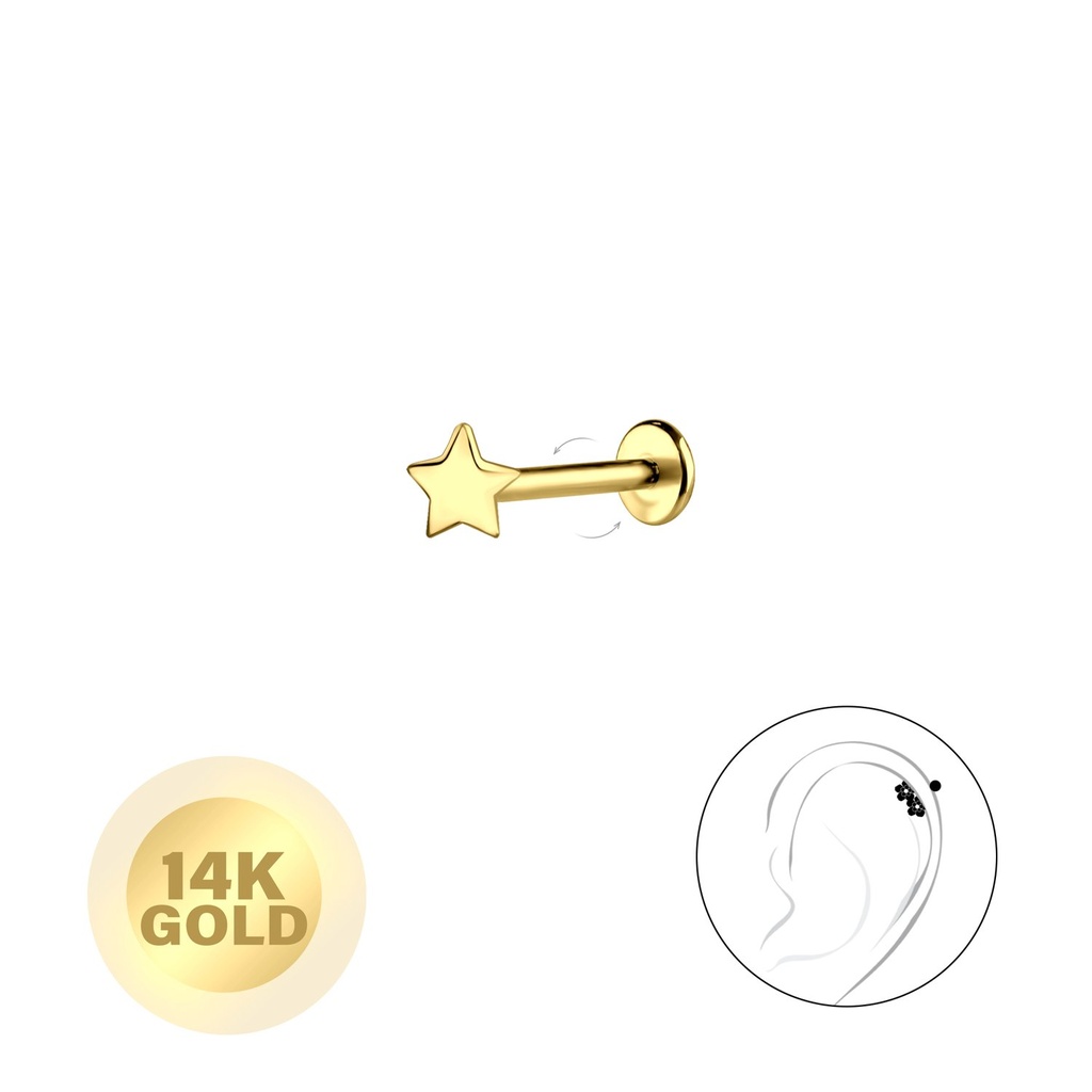 [10037784] 14K Solid Gold - Star Labret with 3mm Disc