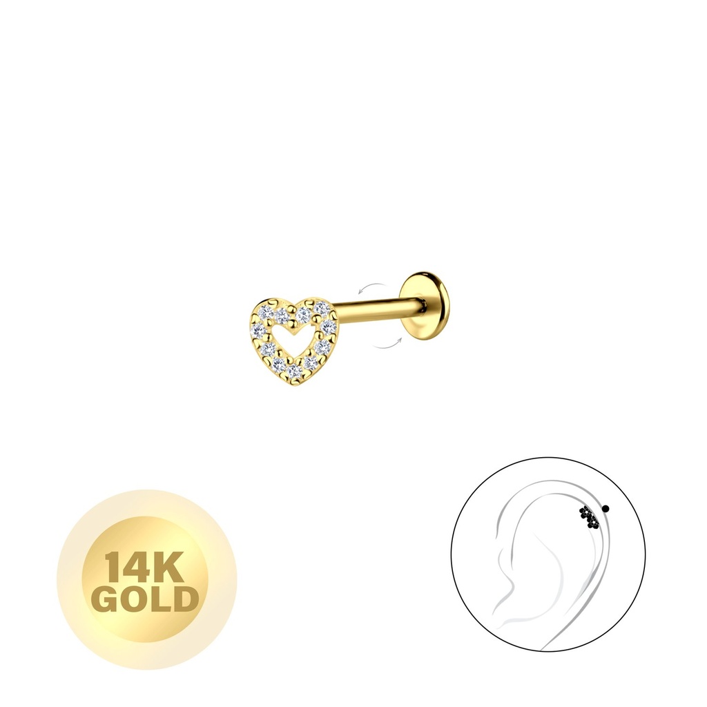 [10037782] 14K Solid Gold - Heart Labret with 3mm Disc