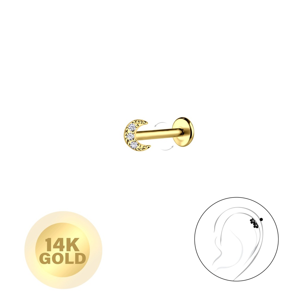 Labret lune en or massif 14K avec disque 3 mm