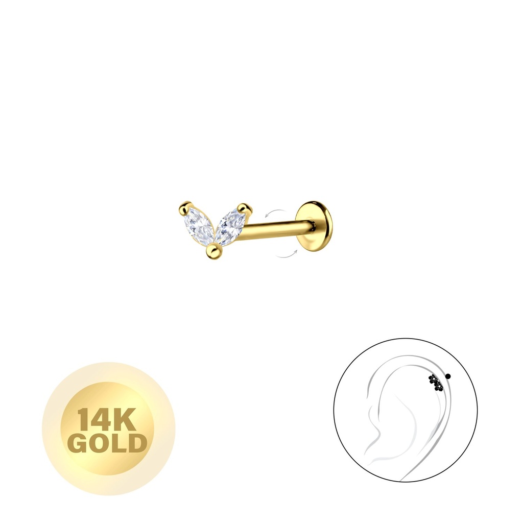 14K Solid Gold - Geometric Labret with 3mm Disc