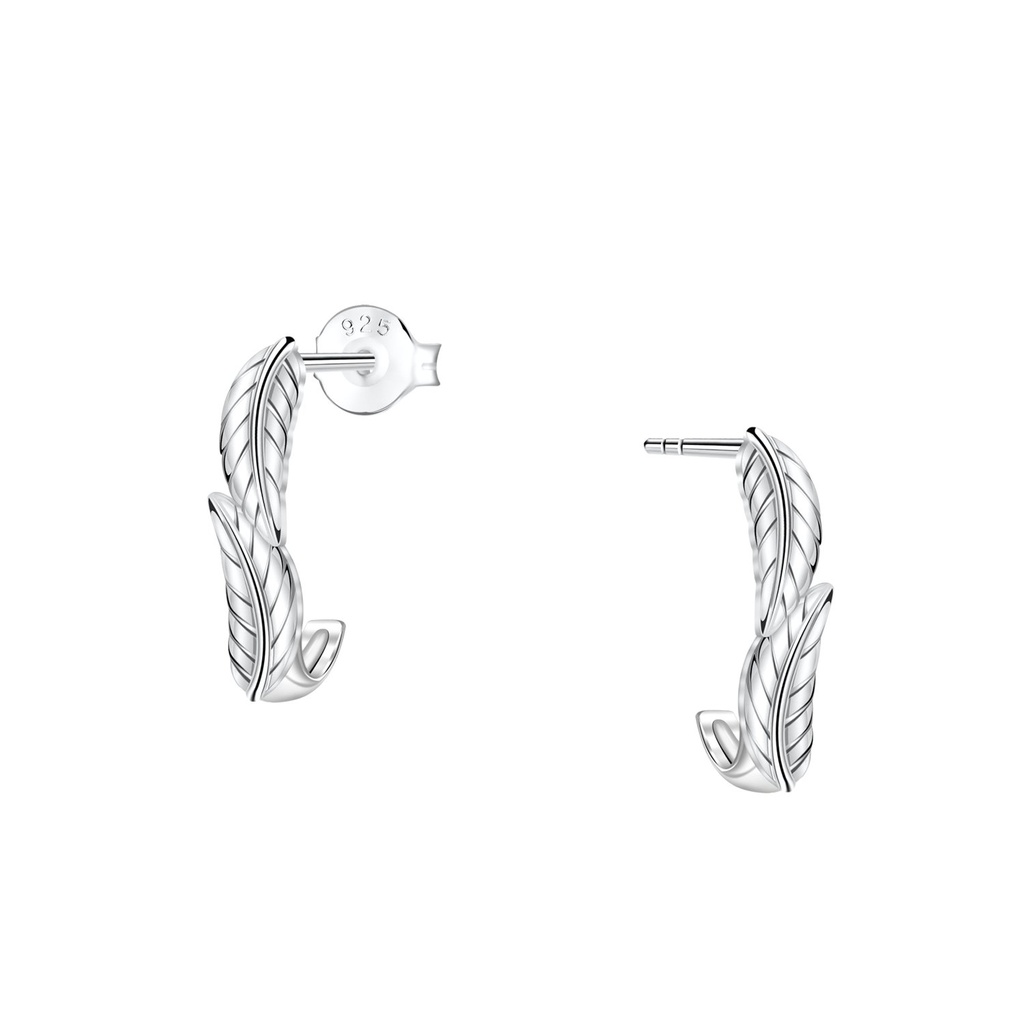 [10038117] Puces d'oreilles demi-créole feuille en argent