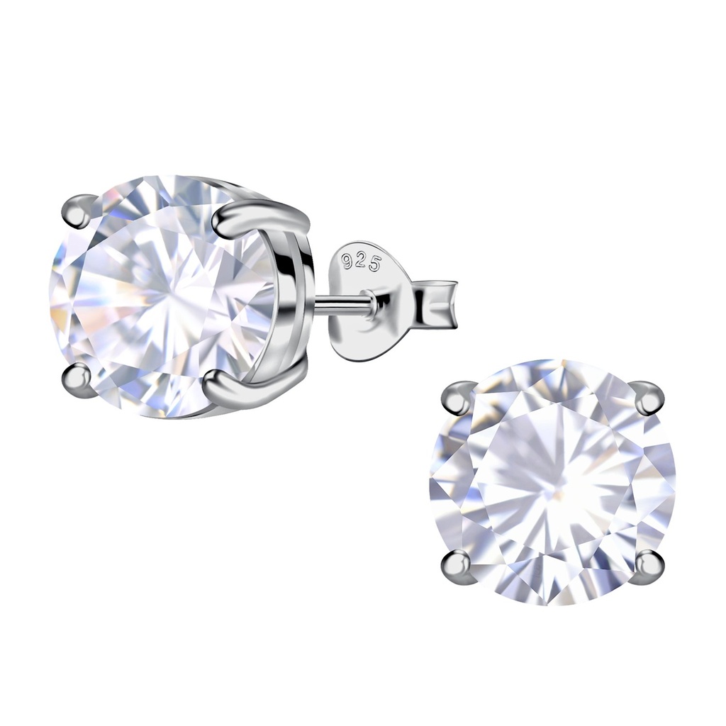 [10036860] 10mm Round Cubic Zirconia Silver Stud Earrings