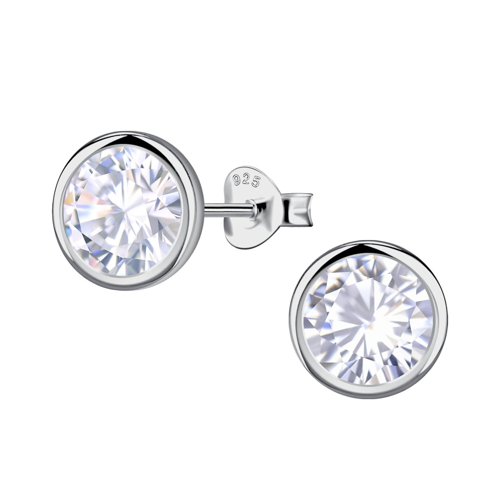 [10036854] Puces d'oreilles en argent zircon rond 8 mm