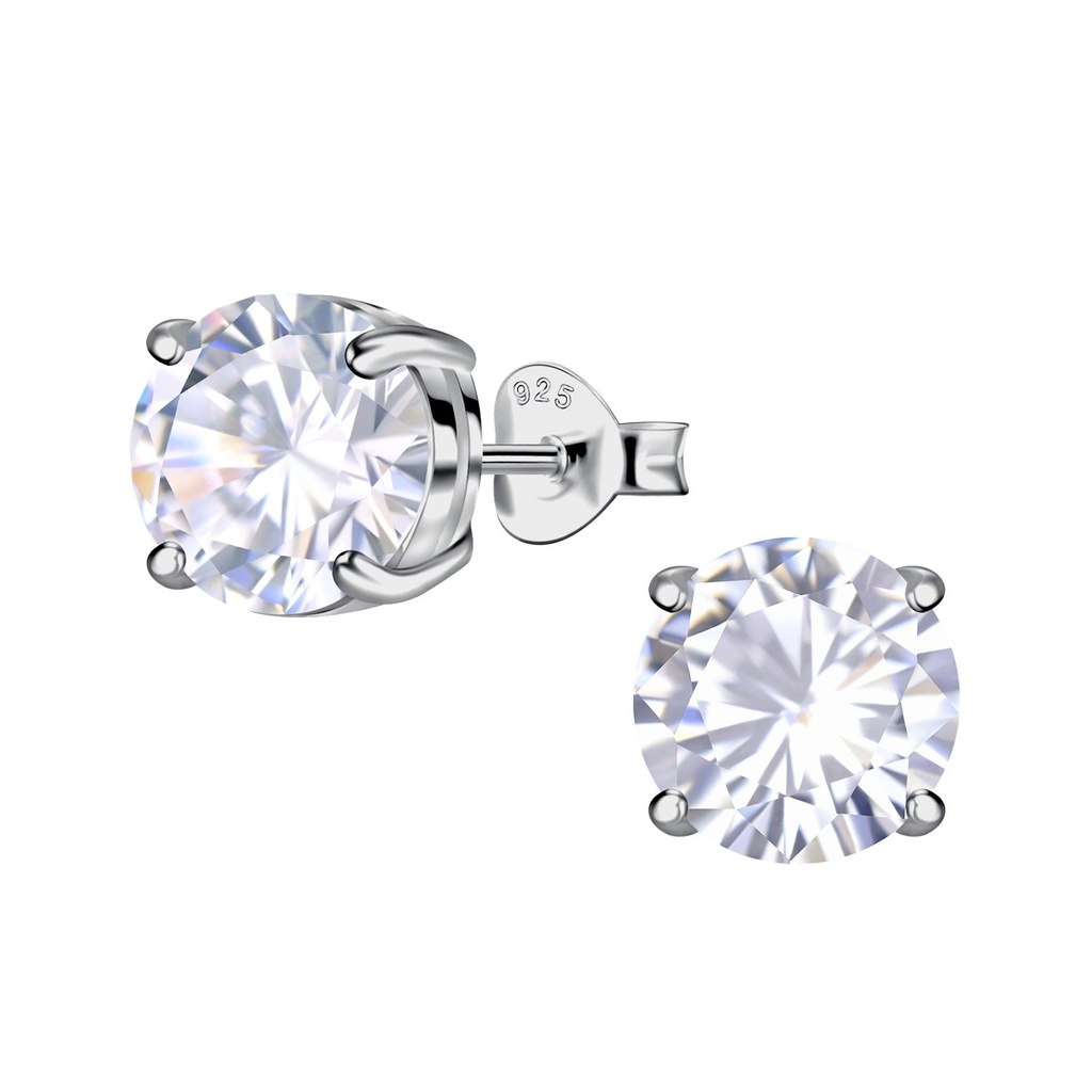 Puces d'oreilles en argent zircon rond 8 mm