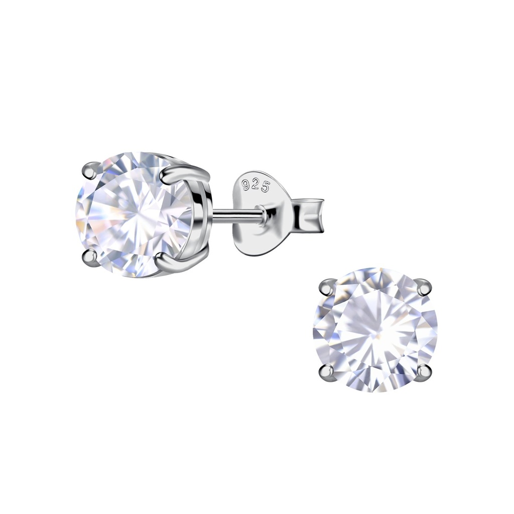 [10036862] Puces d'oreilles en argent zircon rond 6.5 mm
