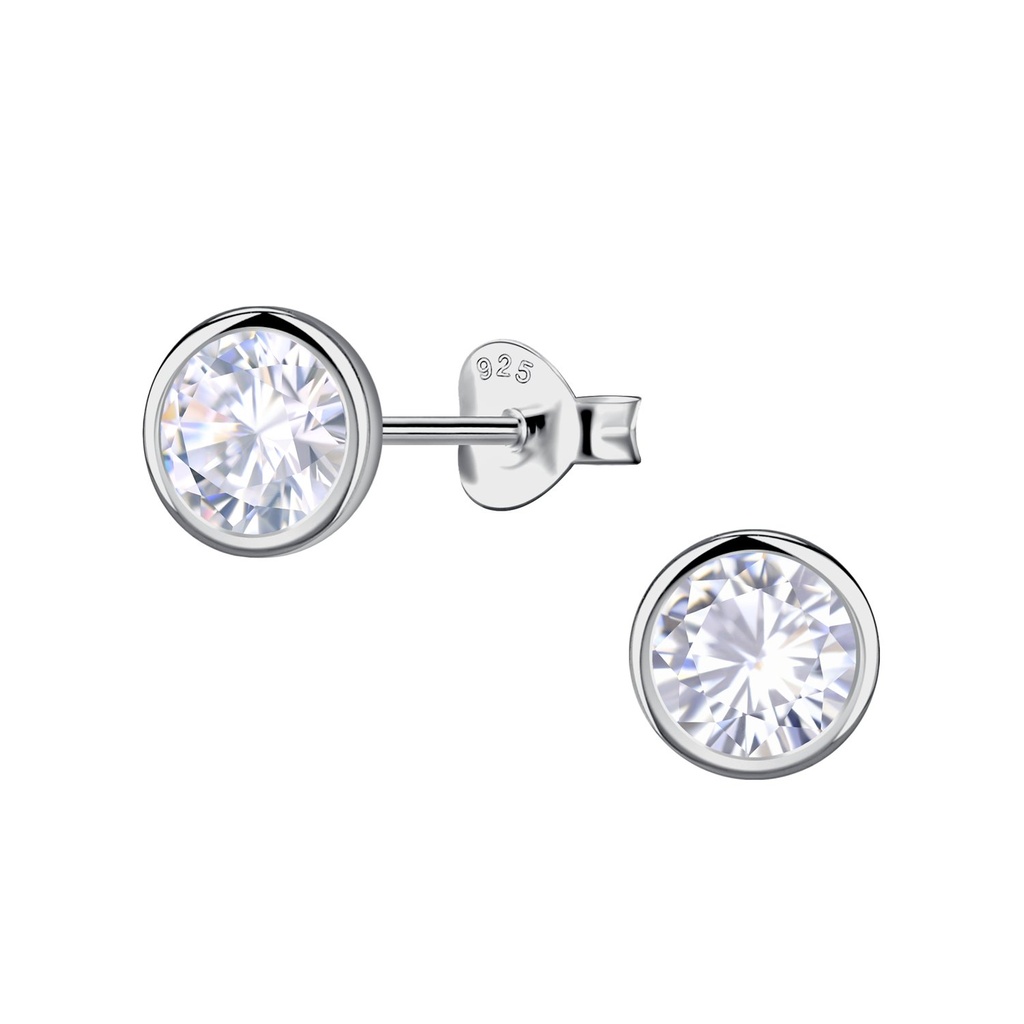 [10036853] Puces d'oreilles en argent zircon rond 6 mm