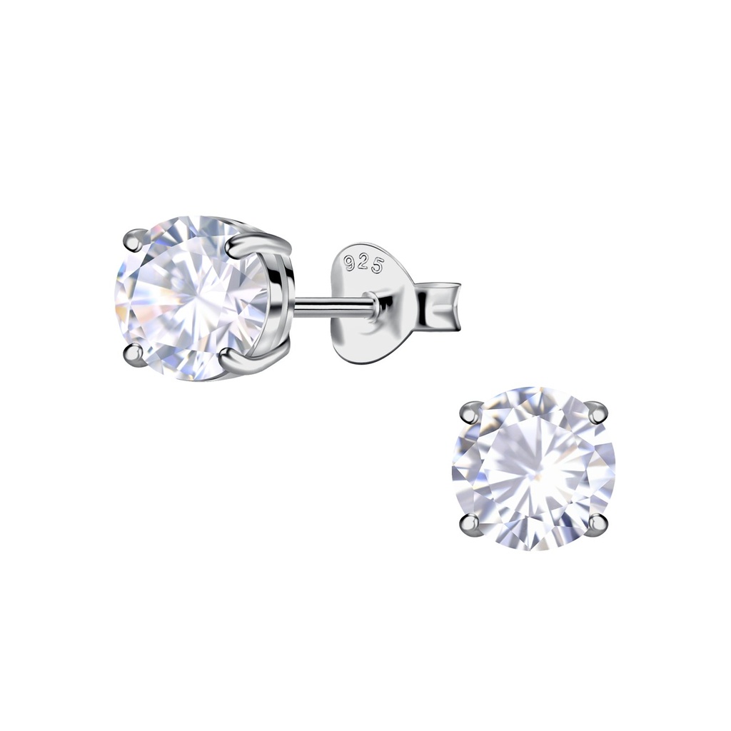 [10036861] 6mm Round Cubic Zirconia Silver Stud Earrings