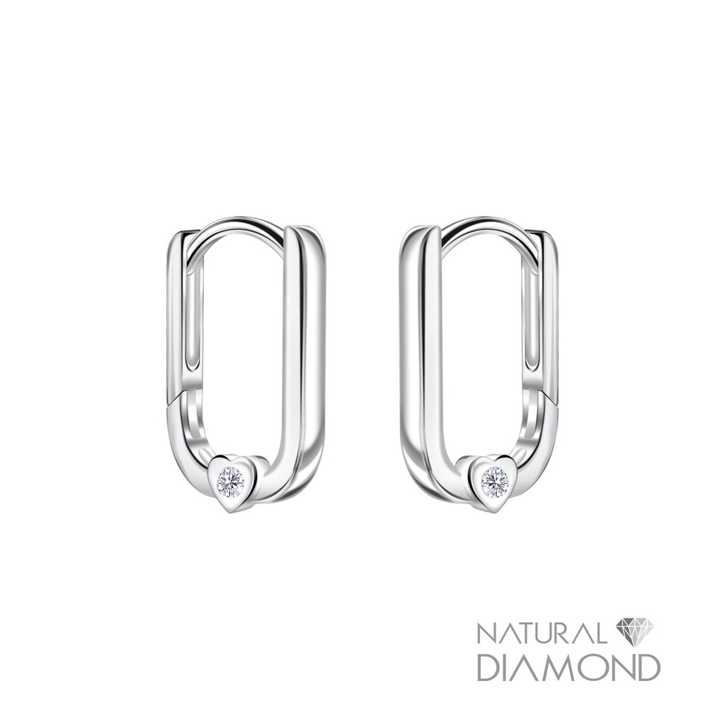 [10034454] 10mm Silver Heart Huggie Earrings With Natural Diamond
