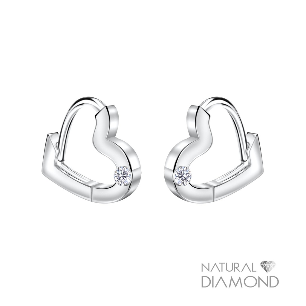 [10034446] 11mm Silver Heart Huggie Earrings With Diamond