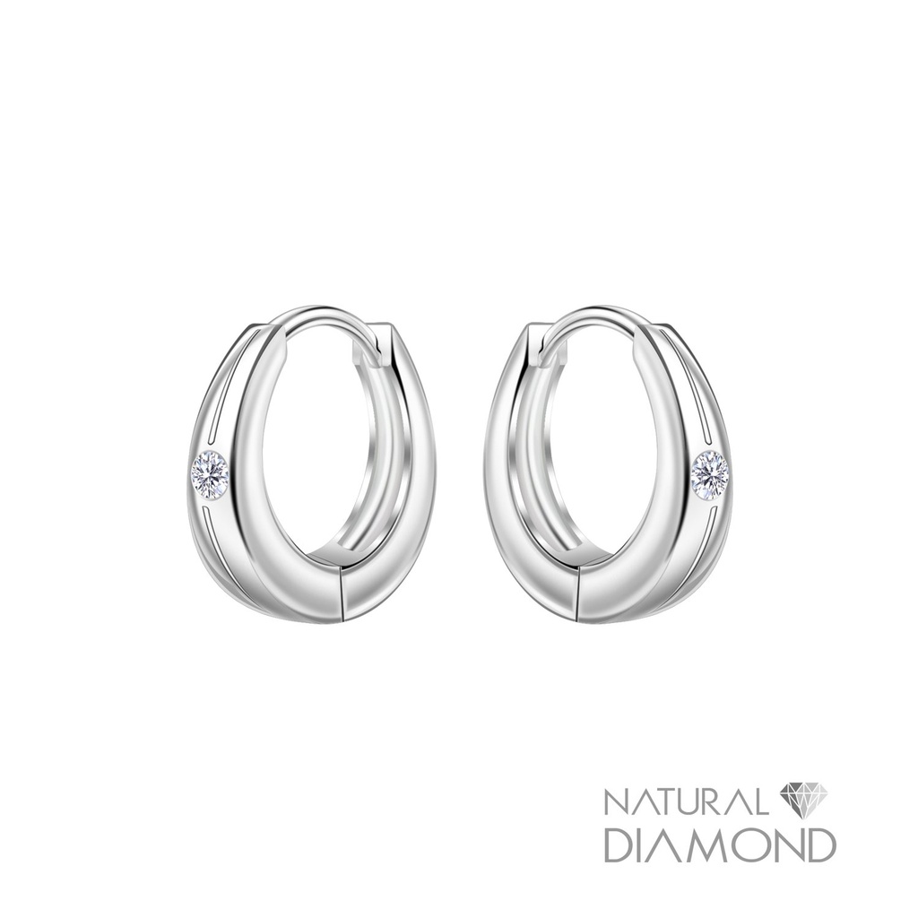 [10034442] Créoles huggie pierre unique en argent 12 mm avec diamant