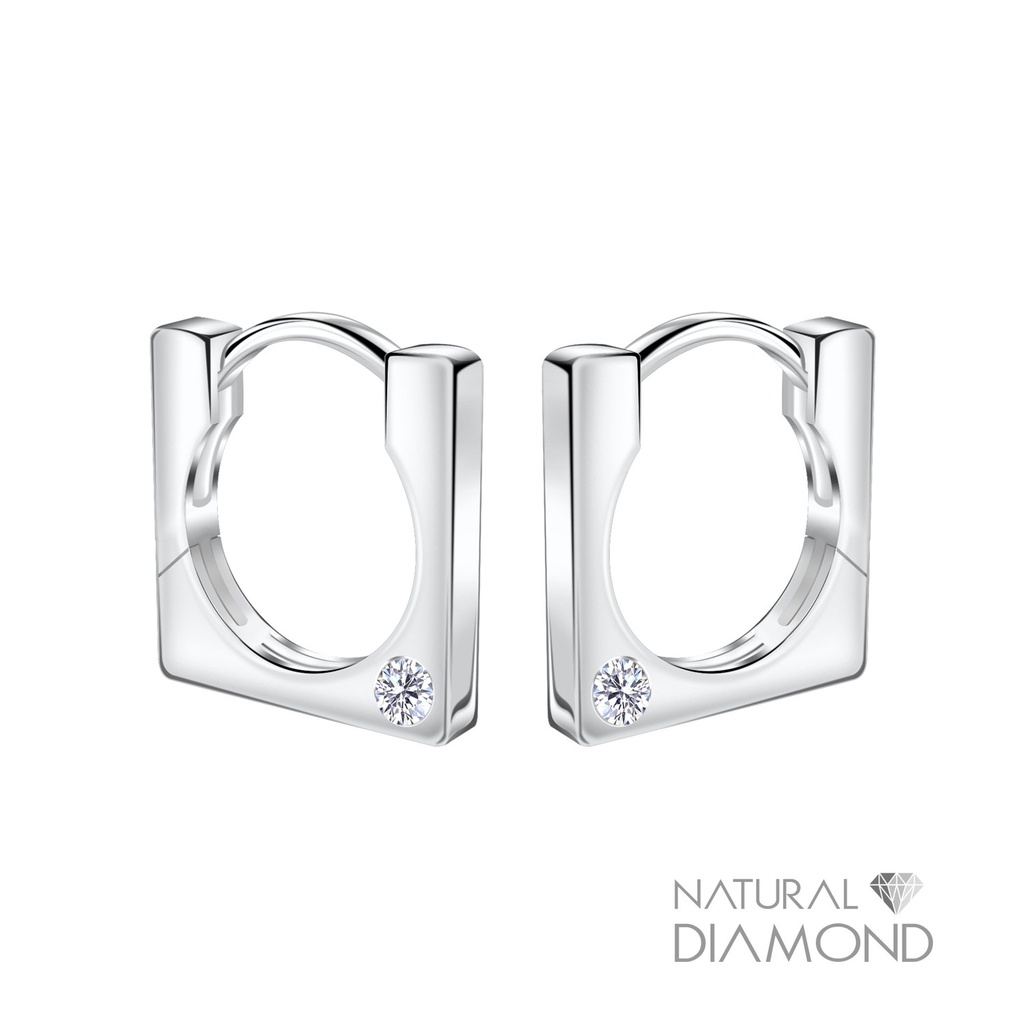 [10034450] Créoles huggie carrées en argent 11 mm avec diamant