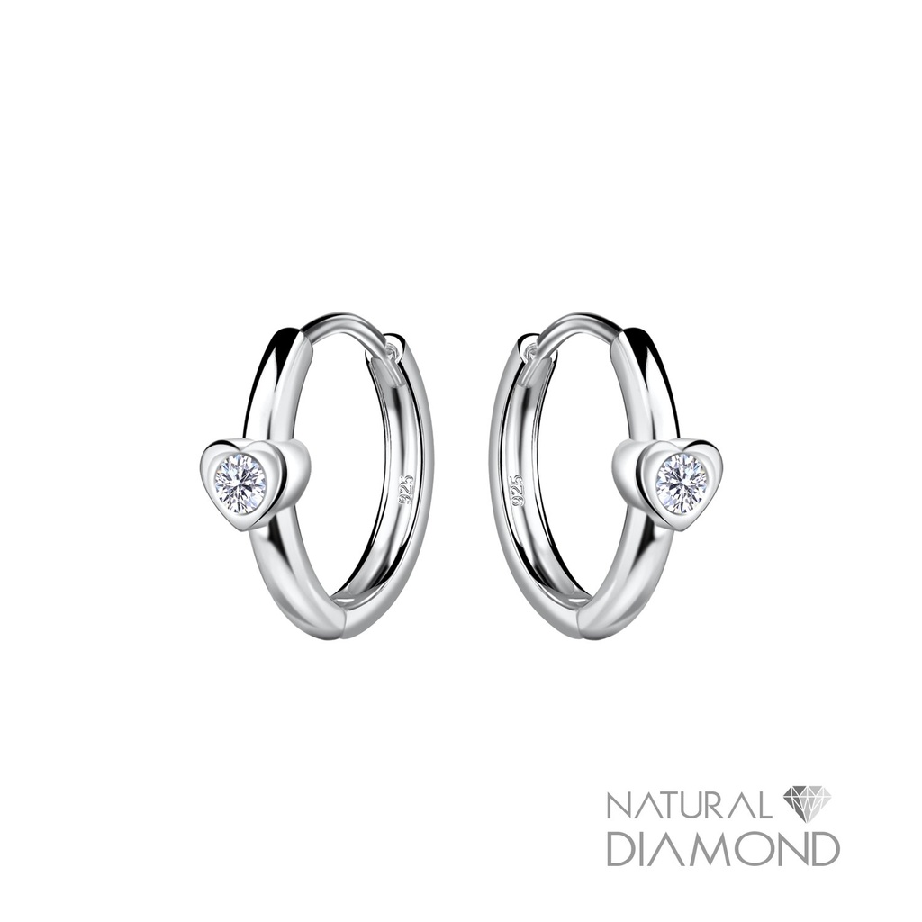 [10034434] Créoles huggie cœur en argent 11 mm avec diamant