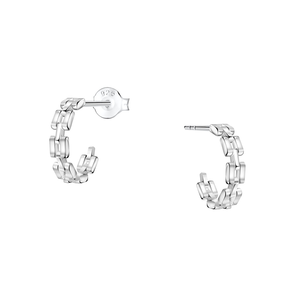 [10038109] Silver Chain Link Half Hoop Stud Earrings