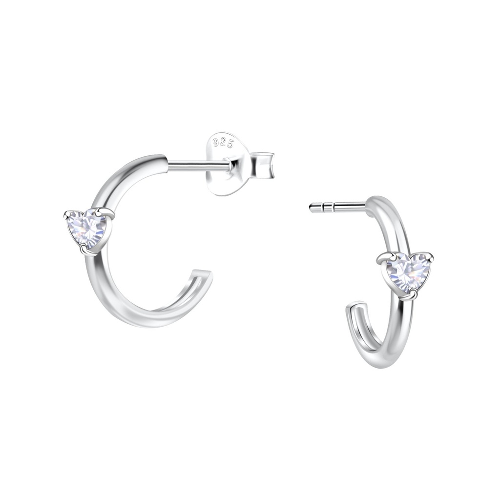 [10038085] Puces d'oreilles demi-créole cœur en argent