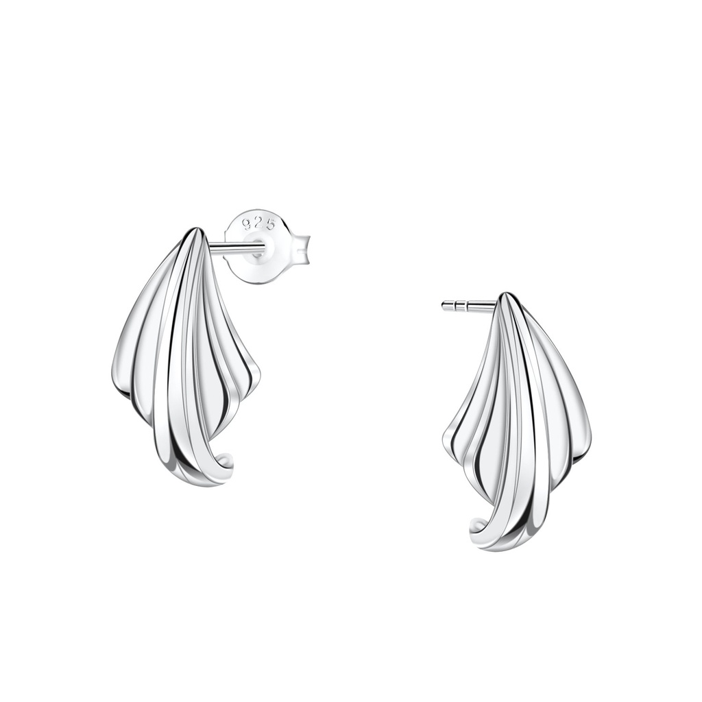 [10038108] Silver Patterned Half Hoop Stud Earrings