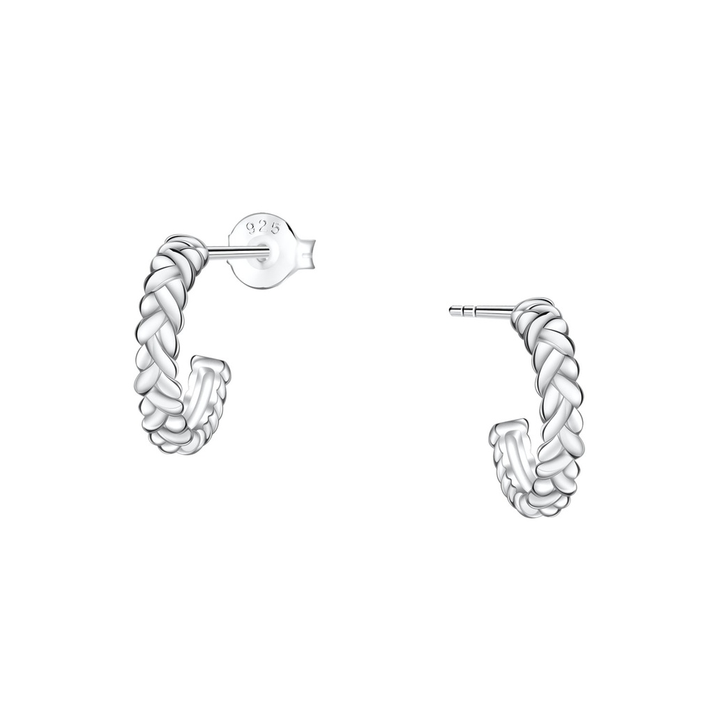 [10038098] Puces d'oreilles demi-créole tresse en argent