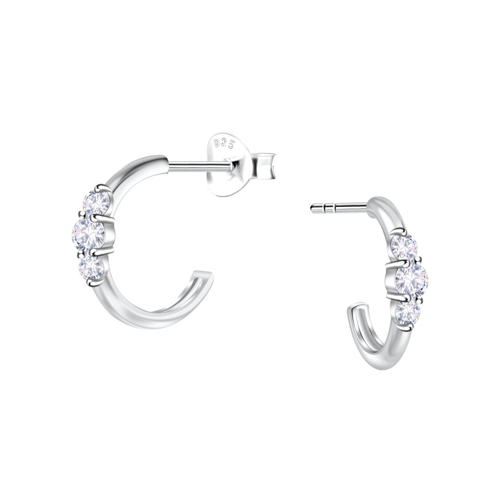 Puces d'oreilles demi-créole géométriques en argent