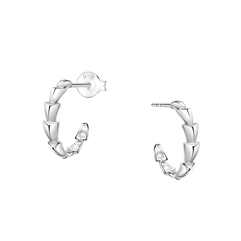 [10038119] Silver Patterned Half Hoop Stud Earrings