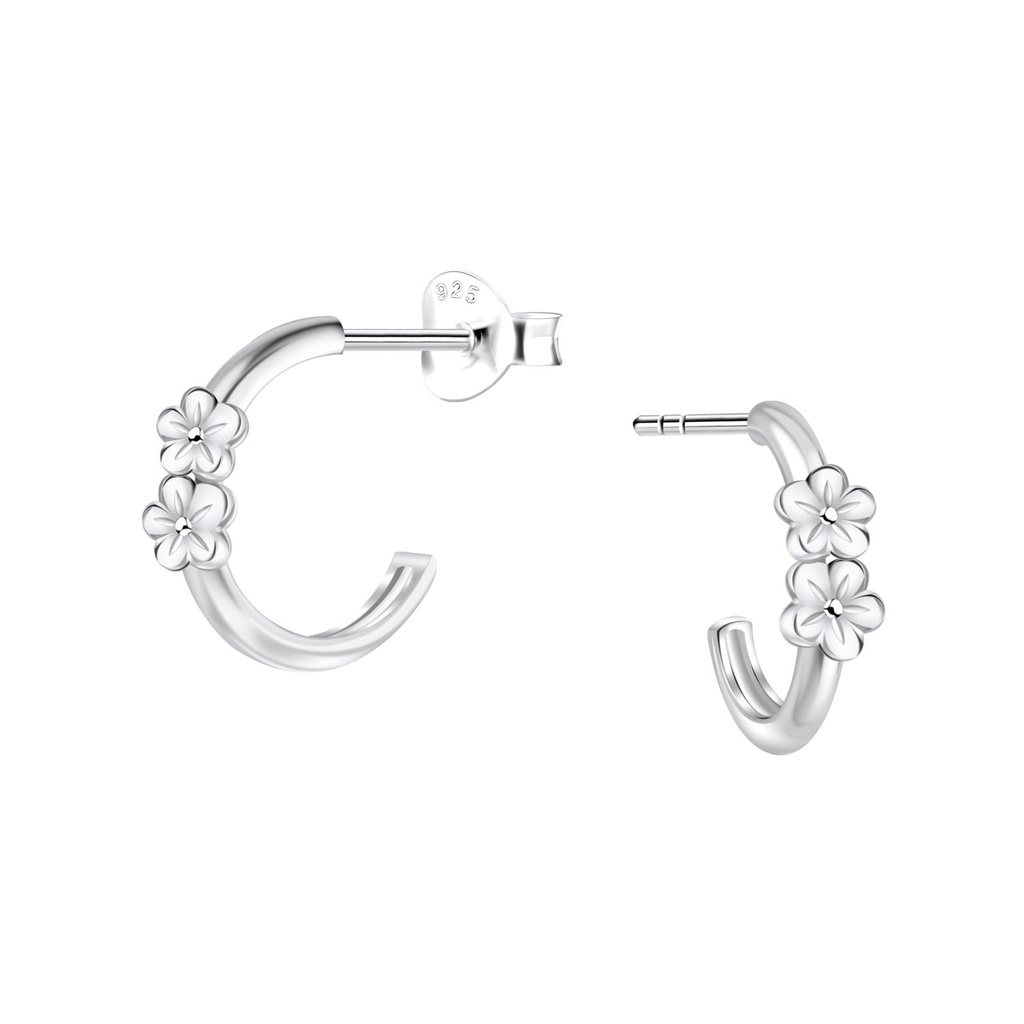 Puces d'oreilles demi-créole fleur en argent