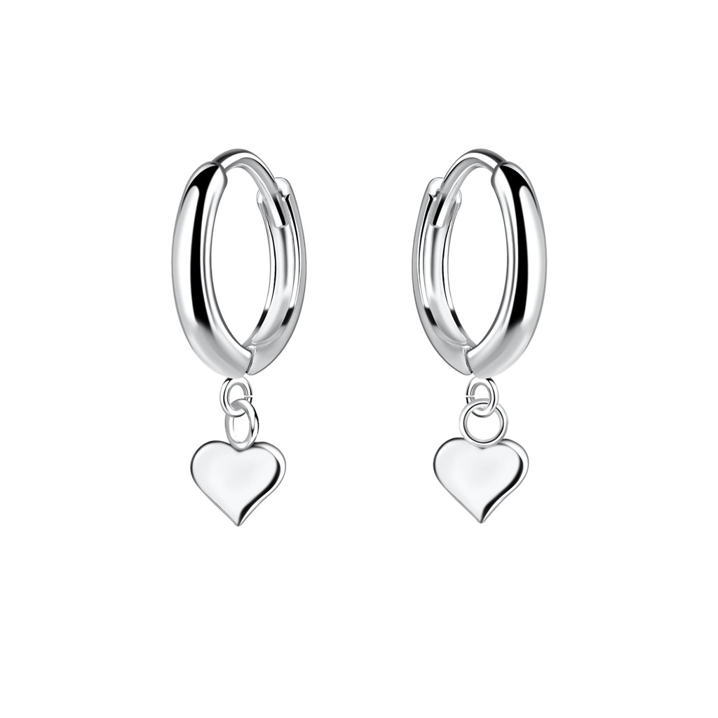 [10038370] Silver Heart Charm Huggie Earrings