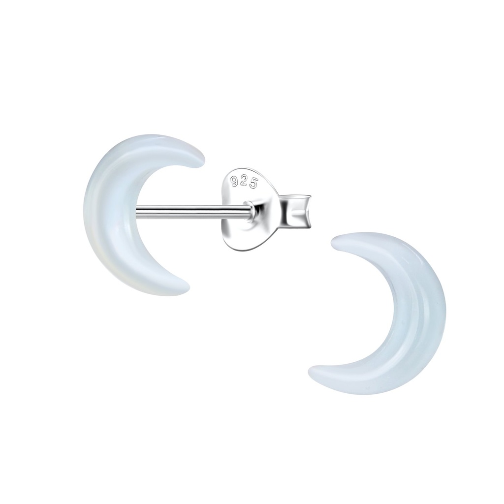 [10037325] Silver Stud Earrings with Resin Moon