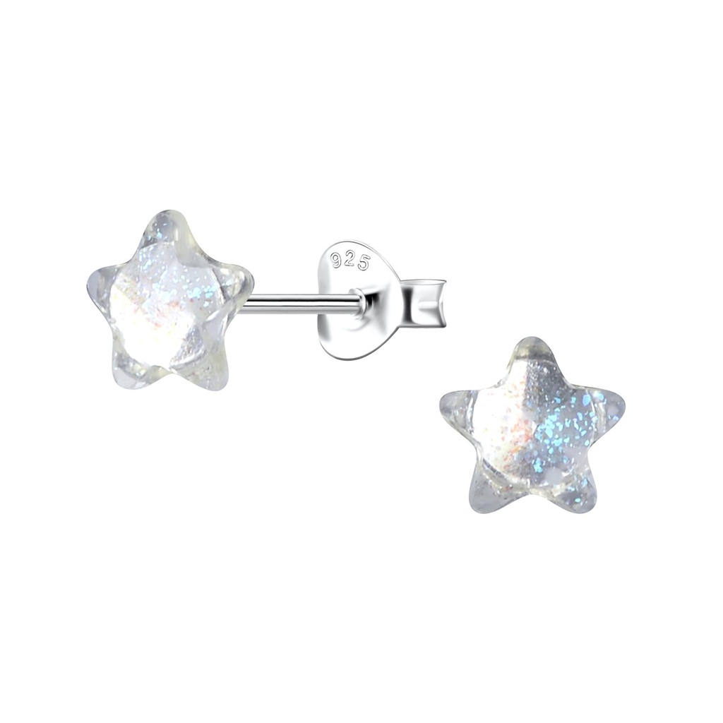 [10037306] Silver Stud Earrings with Resin Star