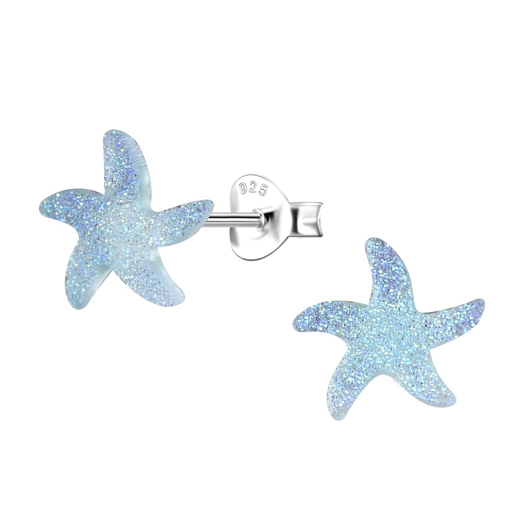 [10037321] Silver Stud Earrings with Resin Starfish