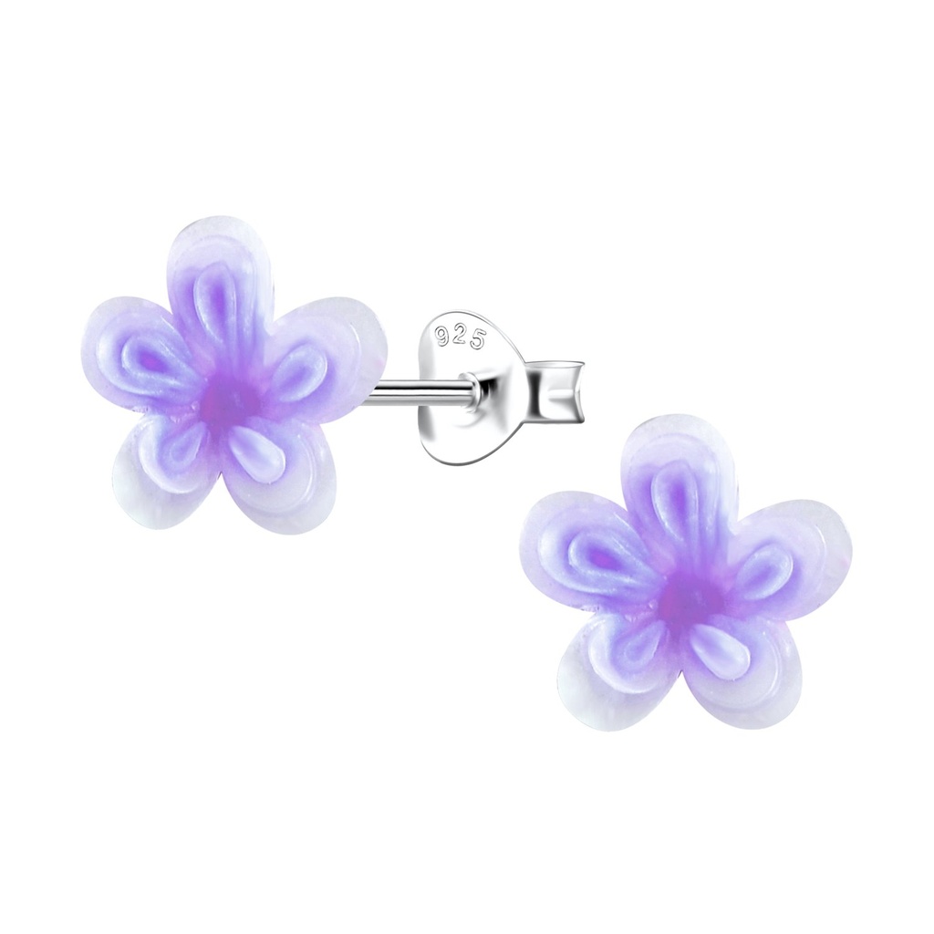 [10034516] Puces d'oreilles en argent avec fleur en résine