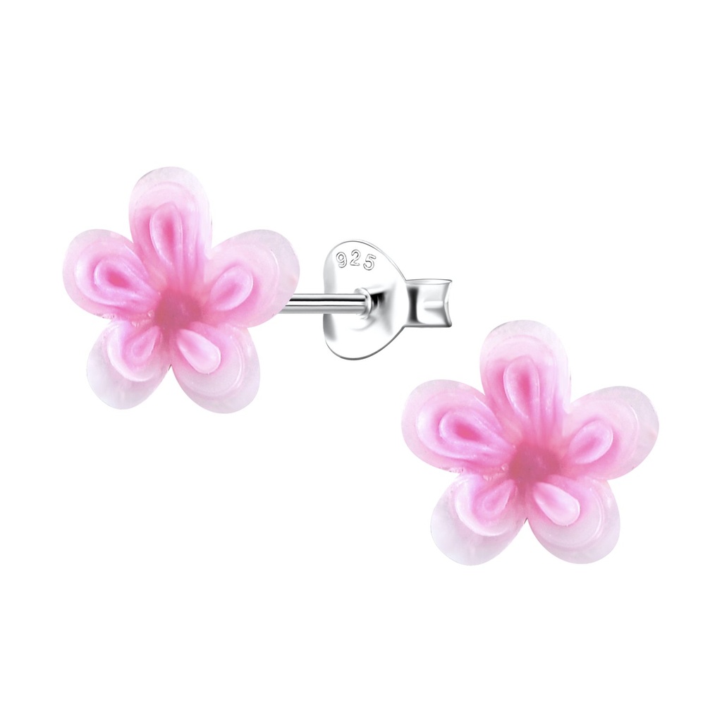[10034515] Puces d'oreilles en argent avec fleur en résine