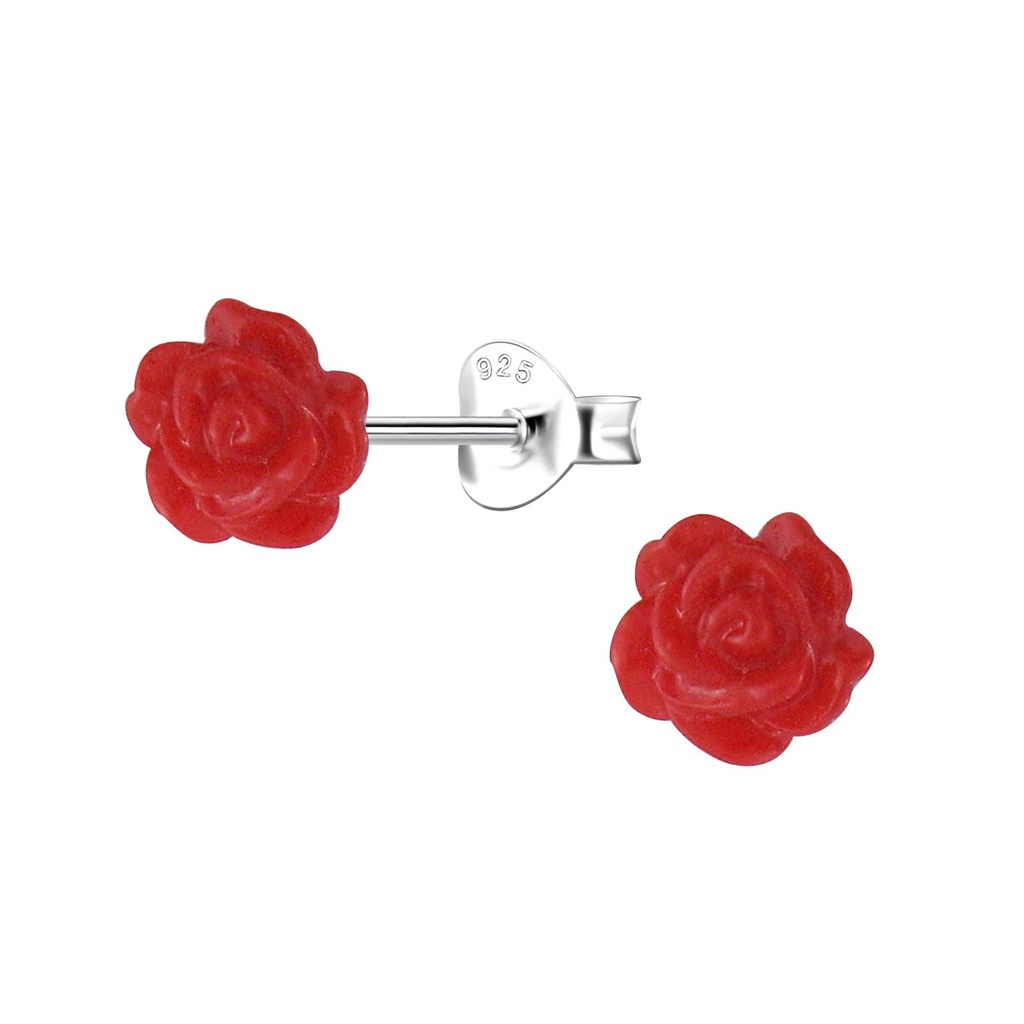 [10036332] Puces d'oreilles en argent avec rose en résine