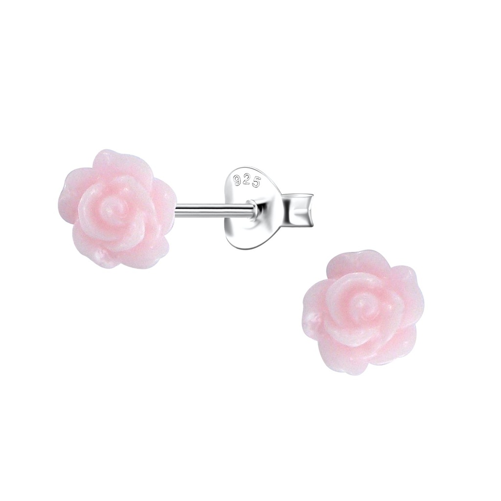 [10036331] Puces d'oreilles en argent avec rose en résine