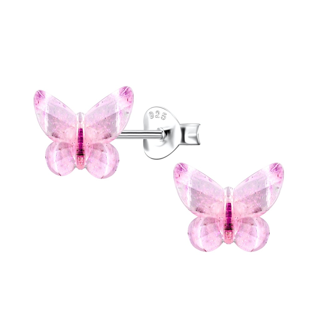 [10034513] Silver Stud Earrings with Resin Butterfly