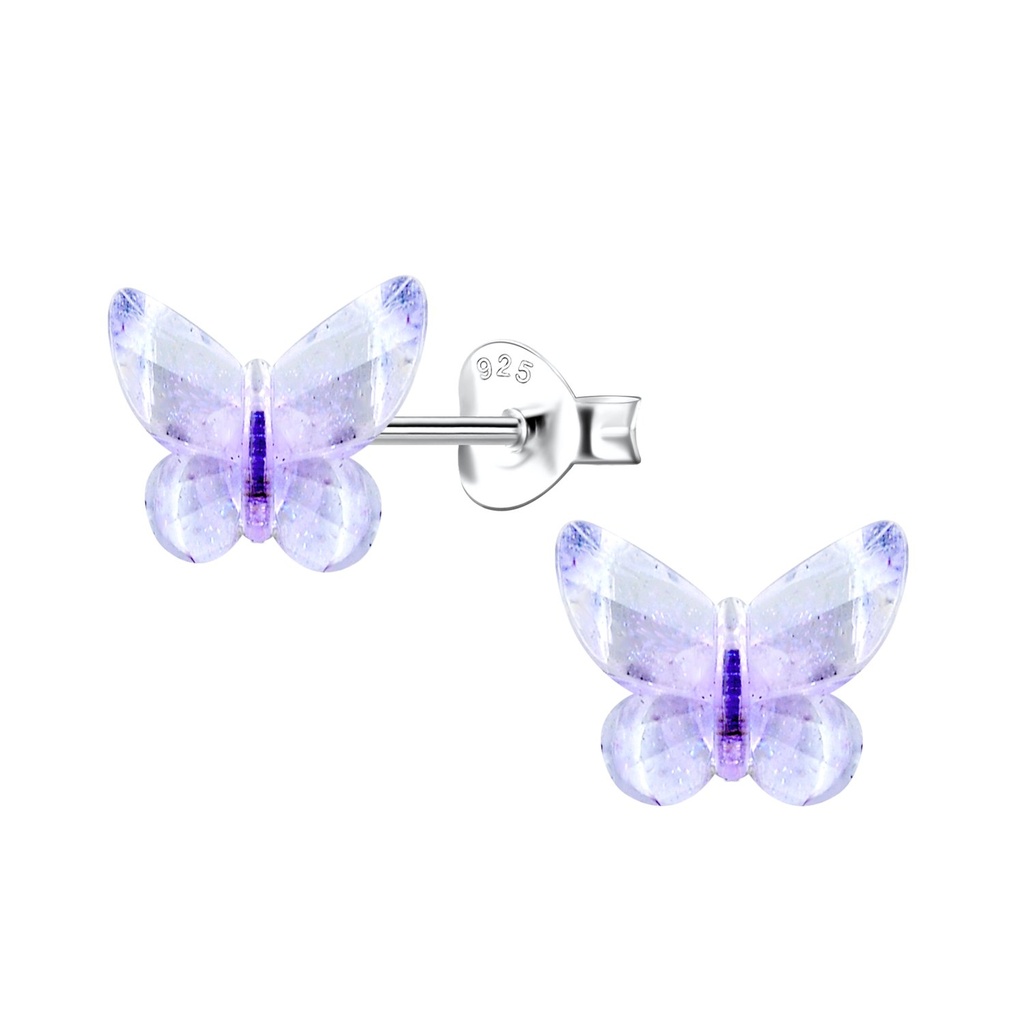 [10034514] Silver Stud Earrings with Resin Butterfly