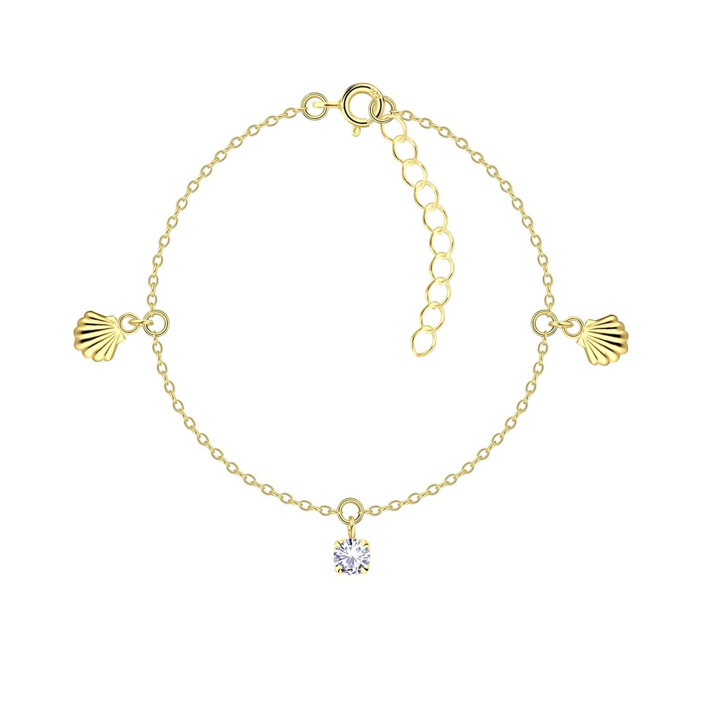 Silver Shell Bracelet with 4mm Round Cubic Zirconia