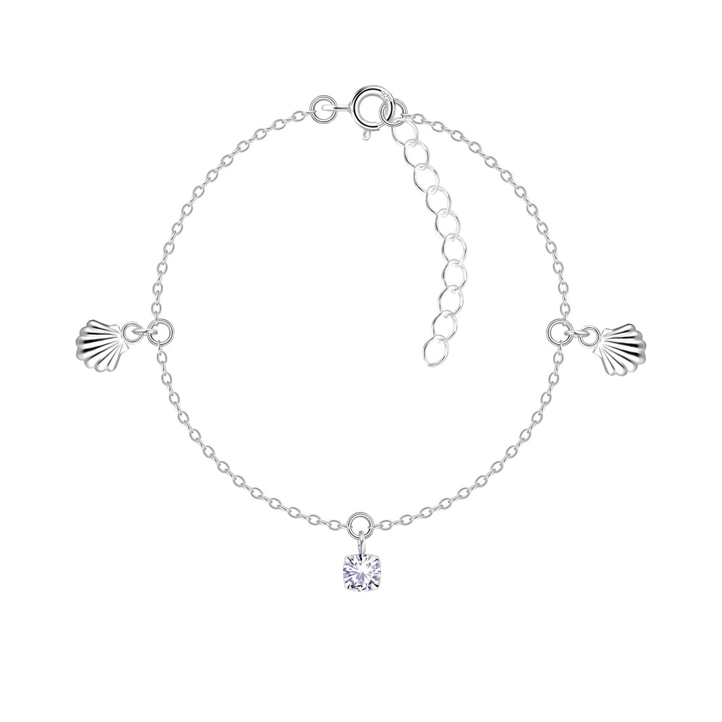 Silver Shell Bracelet with 4mm Round Cubic Zirconia